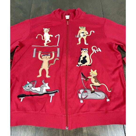 Vintage 90's Bechamel Zip Up Light Jacket Aerobic Cats Women's Medium Cotton - Picture 2 of 11